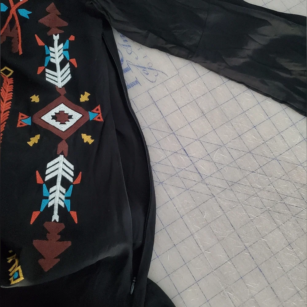 Embroidered Black Maxi Dress w/ Side Slits Size S Native American Boho Nasty Gal - Picture 8 of 12